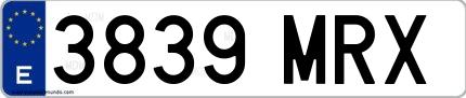 Ejemplo de matrícula española 3839 MRX