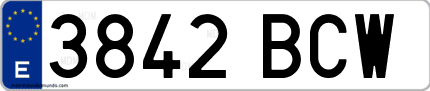 Ejemplo de matrícula de coche ordinaria 3842 BCW