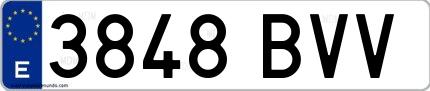 Ejemplo de matrícula española 3848 BVV