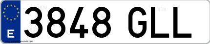 Ejemplo de matrícula española 3848 GLL