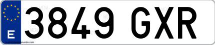 Ejemplo de matrícula española 3849 GXR