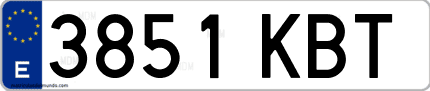 Ejemplo de matrícula de coche ordinaria 3851 KBT