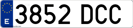 Ejemplo de matrícula de coche ordinaria 3852 DCC