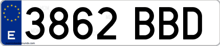 Ejemplo de matrícula de coche ordinaria 3862 BBD