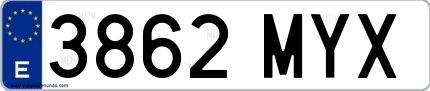 Ejemplo de matrícula española 3862 MYX
