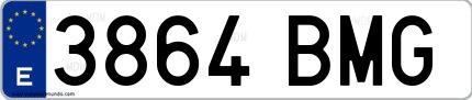Ejemplo de matrícula de coche ordinaria 3864 BMG