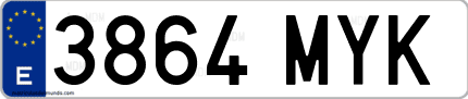 Ejemplo de matrícula de coche ordinaria 3864 MYK