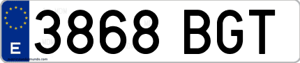 Ejemplo de matrícula de coche ordinaria 3868 BGT