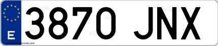 Ejemplo de matrícula de coche ordinaria 3870 JNX