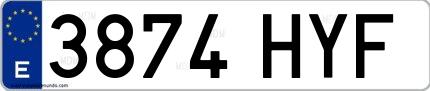 Ejemplo de matrícula española 3874 HYF