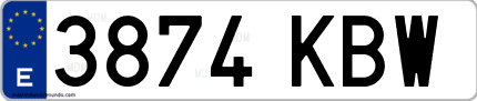 Ejemplo de matrícula de coche ordinaria 3874 KBW
