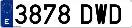 Ejemplo de matrícula española 3878 DWD