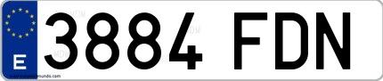 Ejemplo de matrícula española 3884 FDN