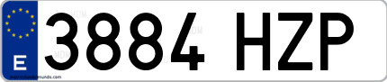 Ejemplo de matrícula de coche ordinaria 3884 HZP