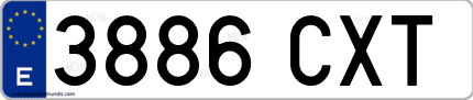 Ejemplo de matrícula de coche ordinaria 3886 CXT