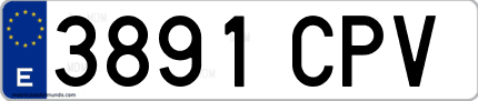 Ejemplo de matrícula de coche ordinaria 3891 CPV