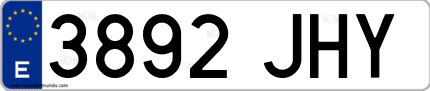 Ejemplo de matrícula de coche ordinaria 3892 JHY