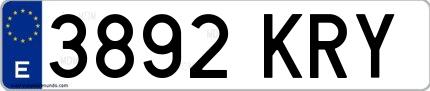 Ejemplo de matrícula de coche ordinaria 3892 KRY