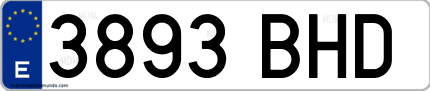 Ejemplo de matrícula de coche ordinaria 3893 BHD