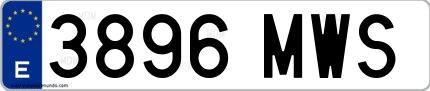 Ejemplo de matrícula española 3896 MWS