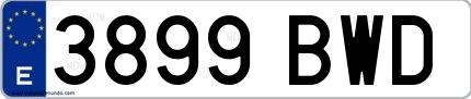 Ejemplo de matrícula española 3899 BWD