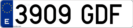 Ejemplo de matrícula de coche ordinaria 3909 GDF
