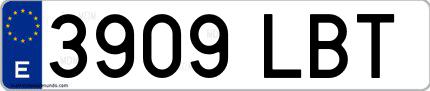 Ejemplo de matrícula española 3909 LBT
