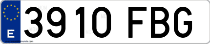 Ejemplo de matrícula de coche ordinaria 3910 FBG