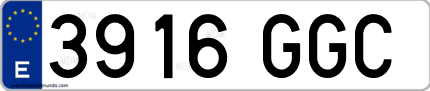 Ejemplo de matrícula de coche ordinaria 3916 GGC