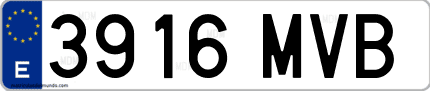 Ejemplo de matrícula de coche ordinaria 3916 MVB
