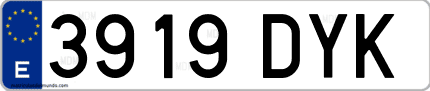 Ejemplo de matrícula de coche ordinaria 3919 DYK