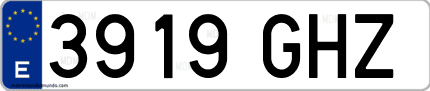 Ejemplo de matrícula de coche ordinaria 3919 GHZ