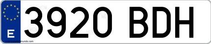 Ejemplo de matrícula española 3920 BDH