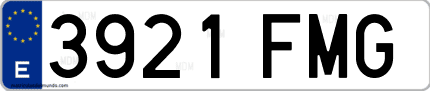 Ejemplo de matrícula de coche ordinaria 3921 FMG