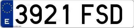 Ejemplo de matrícula española 3921 FSD