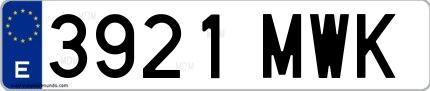 Ejemplo de matrícula española 3921 MWK