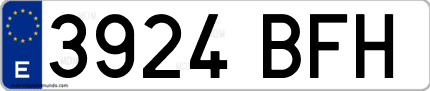 Ejemplo de matrícula de coche ordinaria 3924 BFH