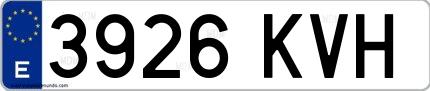 Ejemplo de matrícula española 3926 KVH