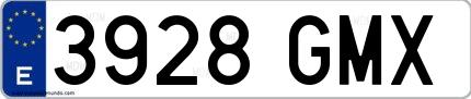 Ejemplo de matrícula de coche ordinaria 3928 GMX