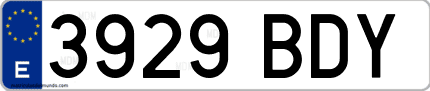 Ejemplo de matrícula de coche ordinaria 3929 BDY