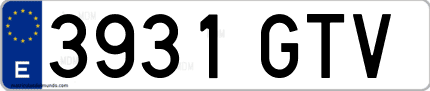 Ejemplo de matrícula de coche ordinaria 3931 GTV
