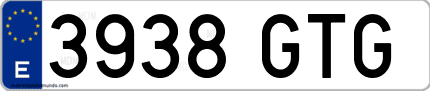 Ejemplo de matrícula de coche ordinaria 3938 GTG