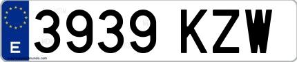 Ejemplo de matrícula española 3939 KZW