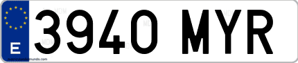 Ejemplo de matrícula de coche ordinaria 3940 MYR