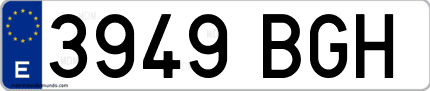 Ejemplo de matrícula de coche ordinaria 3949 BGH