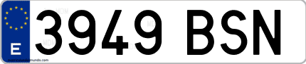 Ejemplo de matrícula de coche ordinaria 3949 BSN