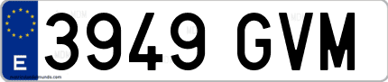 Ejemplo de matrícula de coche ordinaria 3949 GVM