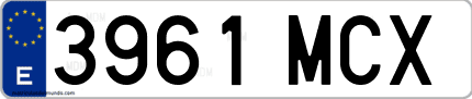 Ejemplo de matrícula de coche ordinaria 3961 MCX