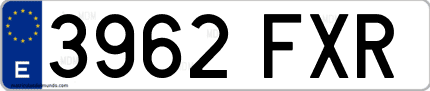 Ejemplo de matrícula de coche ordinaria 3962 FXR