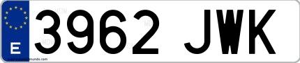 Ejemplo de matrícula española 3962 JWK
